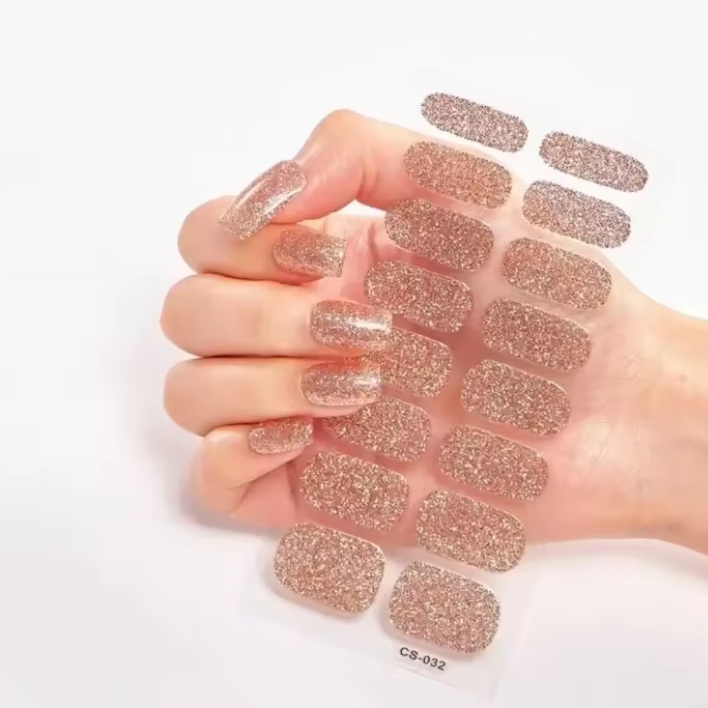 Glitter Nail Wraps, Rose Gold Nail Stickers, 16 Stickers, 1 Pack